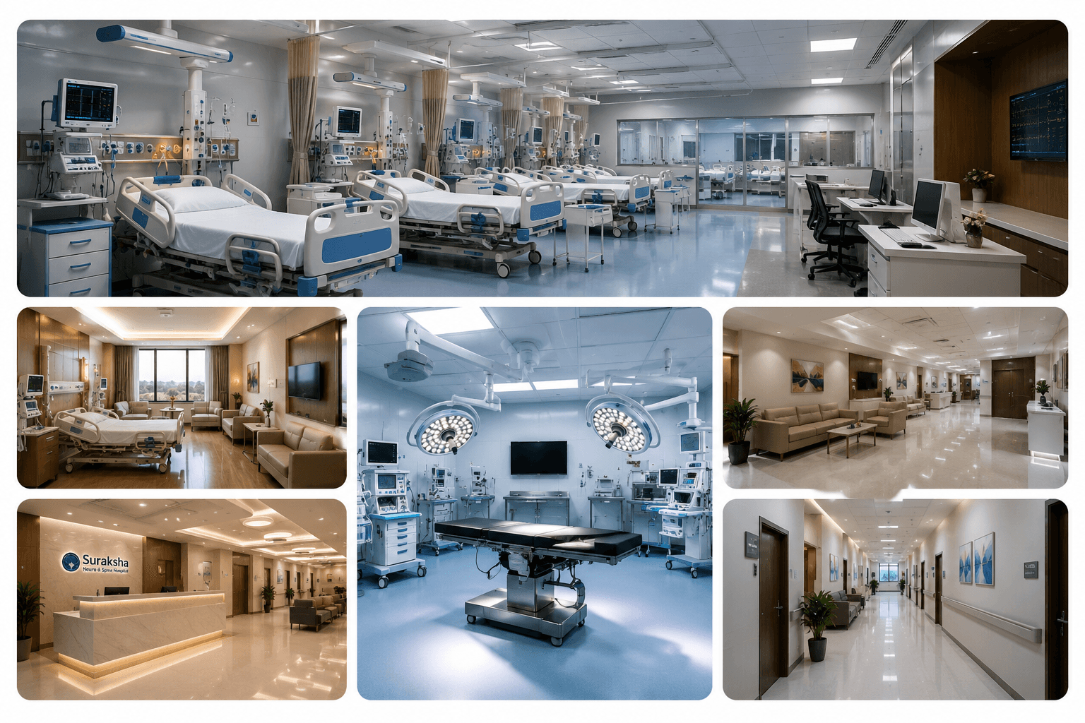 Inside Suraksha Hospital — ICU, operating theatre, wards and reception, Khammam